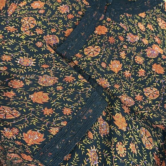 Caroline Charles Boho Vintage Silk Floral Print Beaded Dress Size 16-20 - Picture 8 of 9